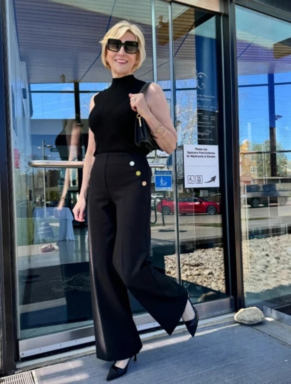 SPANX Black Sailor Style Wide Leg Trousers Pants